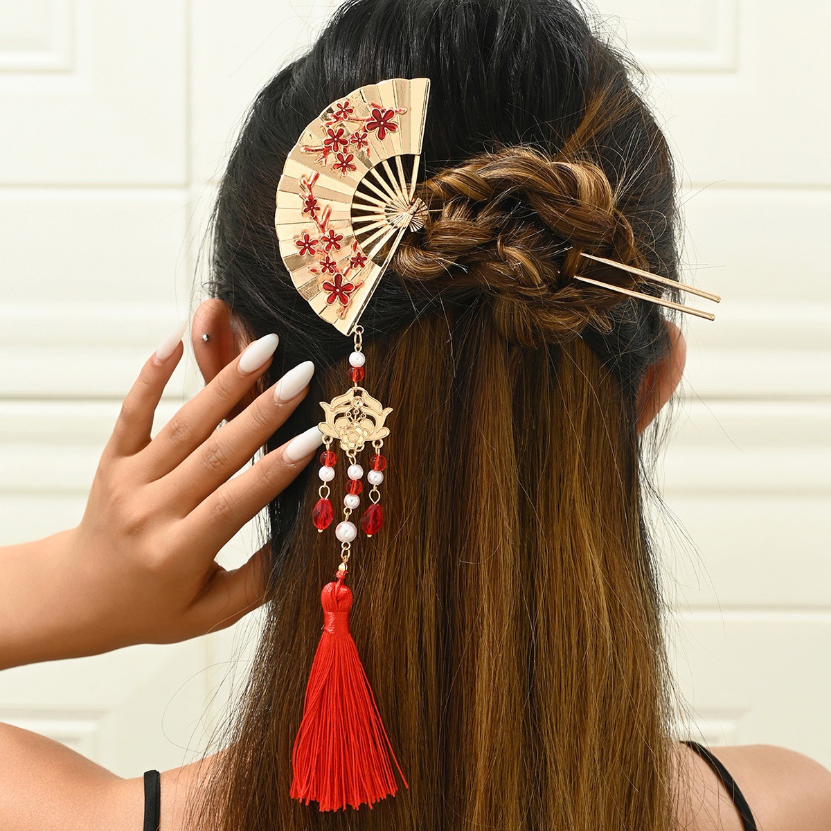 Novias de estilo chino Xiuhe boda mini palma ventilador pinzas de cabello antiguo cheongsam accesorios de mano de boda accesorios de novia