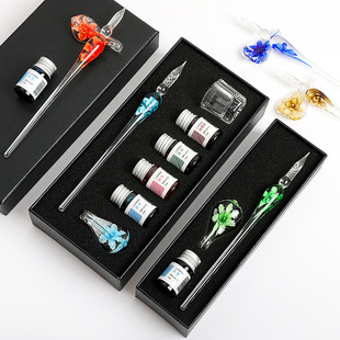 Flower series glass dipping pen student stationery glass pen TikTok Net red crystal pen business gift color test pen