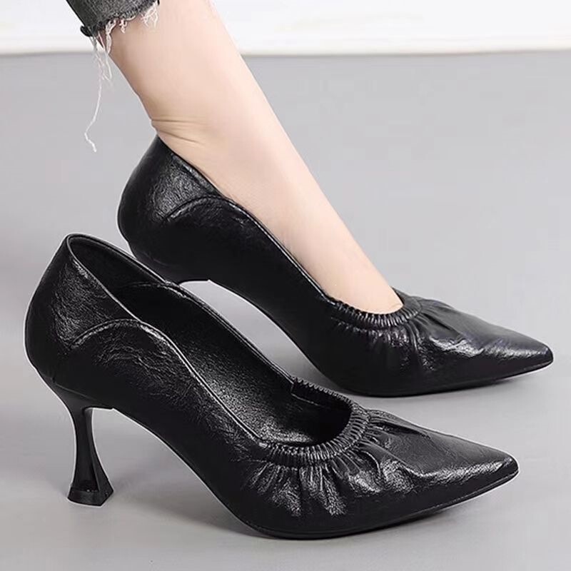 Authentic Genuine Leather French-Style Small High-Heeled Shoes, 2026 New Model, Elegant Pointed-Toe Single Shoes for Women, Stylish Professional Leather Shoes Authentic Genuine Leather French-Style Small High-Heeled Shoes, 2026 New Model, Elegant Pointed-Toe Single Shoes for Women, Stylish Professional Leather Shoes