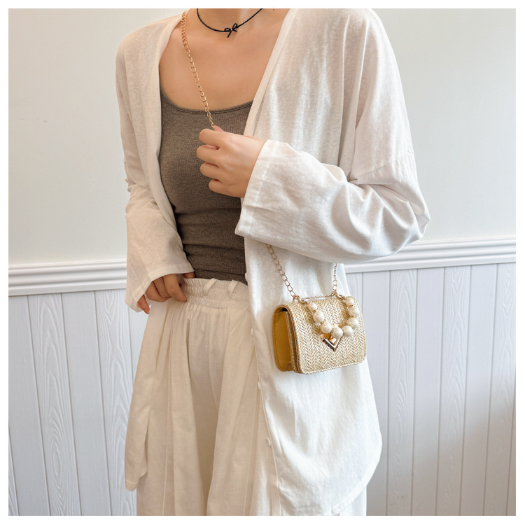 112g Weight Sewing Thread Fashion Element Lock clasp Closure Type Single Shoulder Strap Strap Type Straw Bag Bags Type Casual Occasion Straw Material Solid Color Pattern Spring&Summer Season Women's Gender Vacation Style Square Shape Women's Straw Solid Color Vacation Sewing Thread Square Lock Clasp Straw Bag 9
