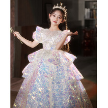 儿童晚礼服公主裙高端女童钢琴演出服花童小女孩主持人亮片蓬蓬纱