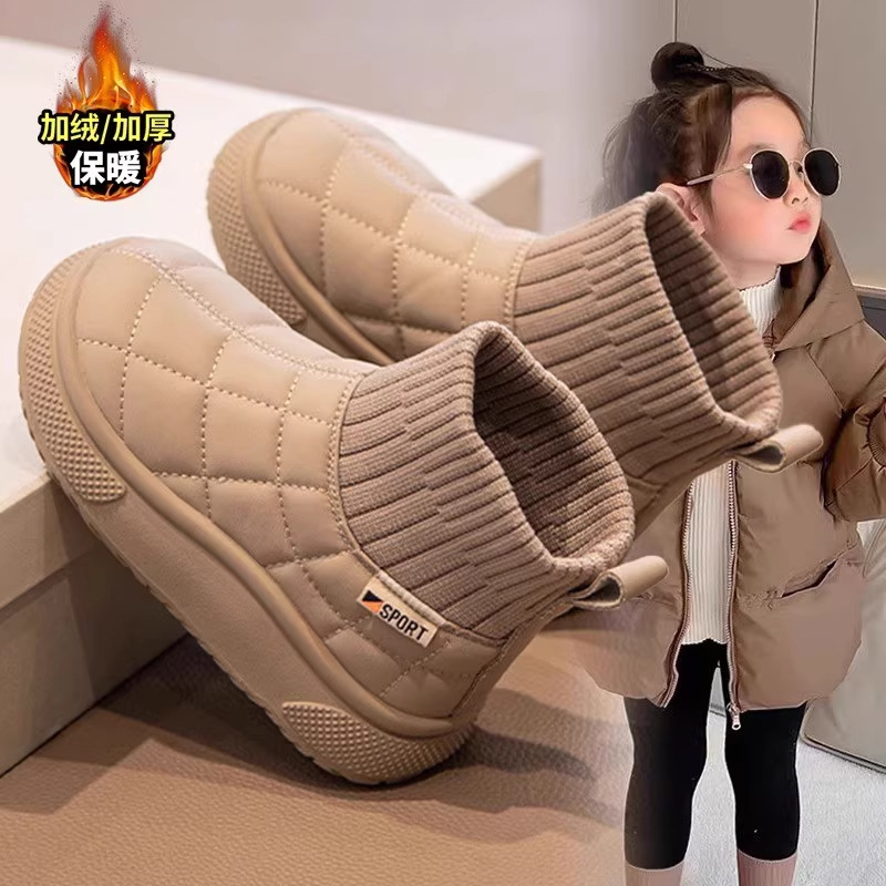 Girls' Snow Boots 2026 Winter New Style Boys' Shoes with Fleece Lining Thickened Short Boots Children's Cotton Shoes Baby Sock Boots