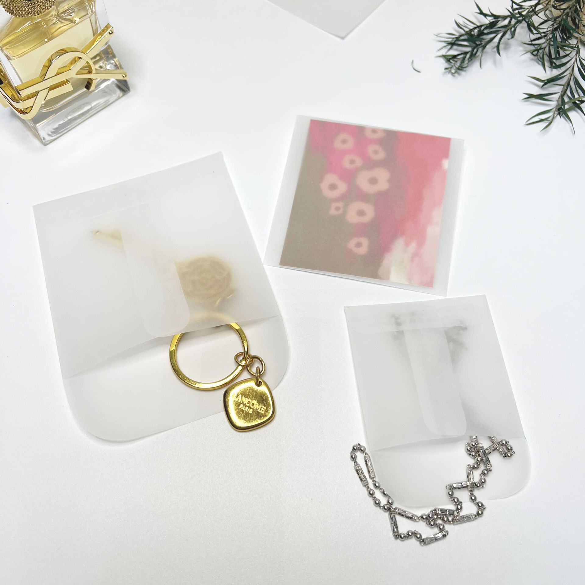 Bolsa de papel de ácido sulfúrico transparente en stock Bolsa De Joyería Al por mayor bolsa de sobre pequeña bolsa de papel translúcido bolsa de botón con logotipo