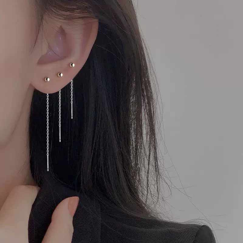 基础款耳环女简约小巧学生韩国女耳坠新款百搭圆珠豆豆耳链耳线女