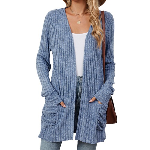 Amazon Europe and US Cross-Border Foreign Trade 2024 Autumn/Winter New Solid-Color Pocket Long-Sleeved Base Cardigan Knit Sweater in Stock