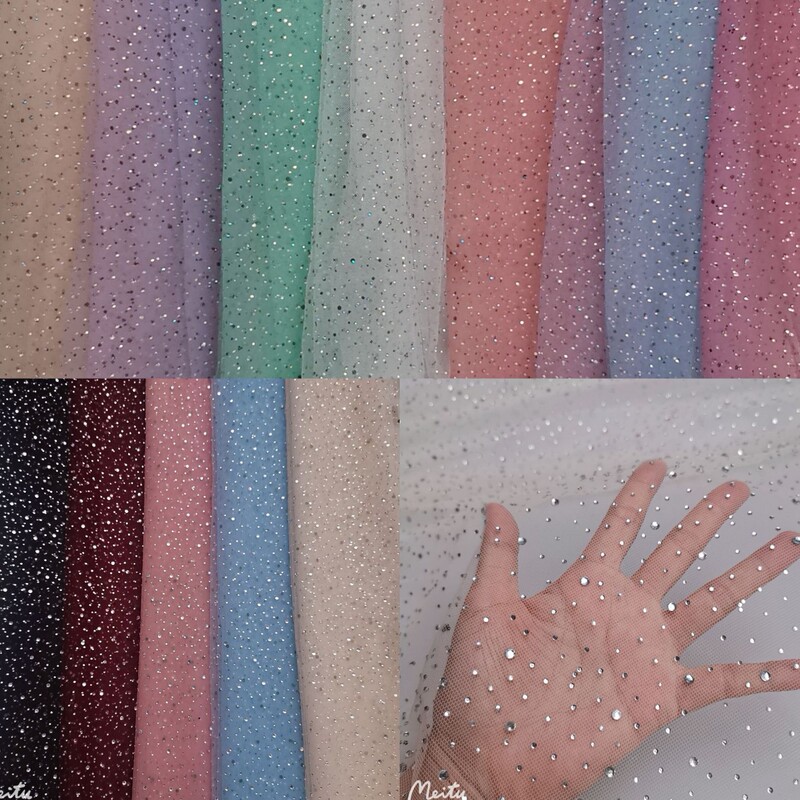 Fashionable Style ~ Non-Elastic Polyester 6420 Mesh 0.4cm Large and Small White Diamonds, European and American Style Skirt Fabric