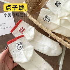 AB款卡通刺绣袜子女低帮中筒袜春夏季薄款ins潮可爱小狗棉袜短袜