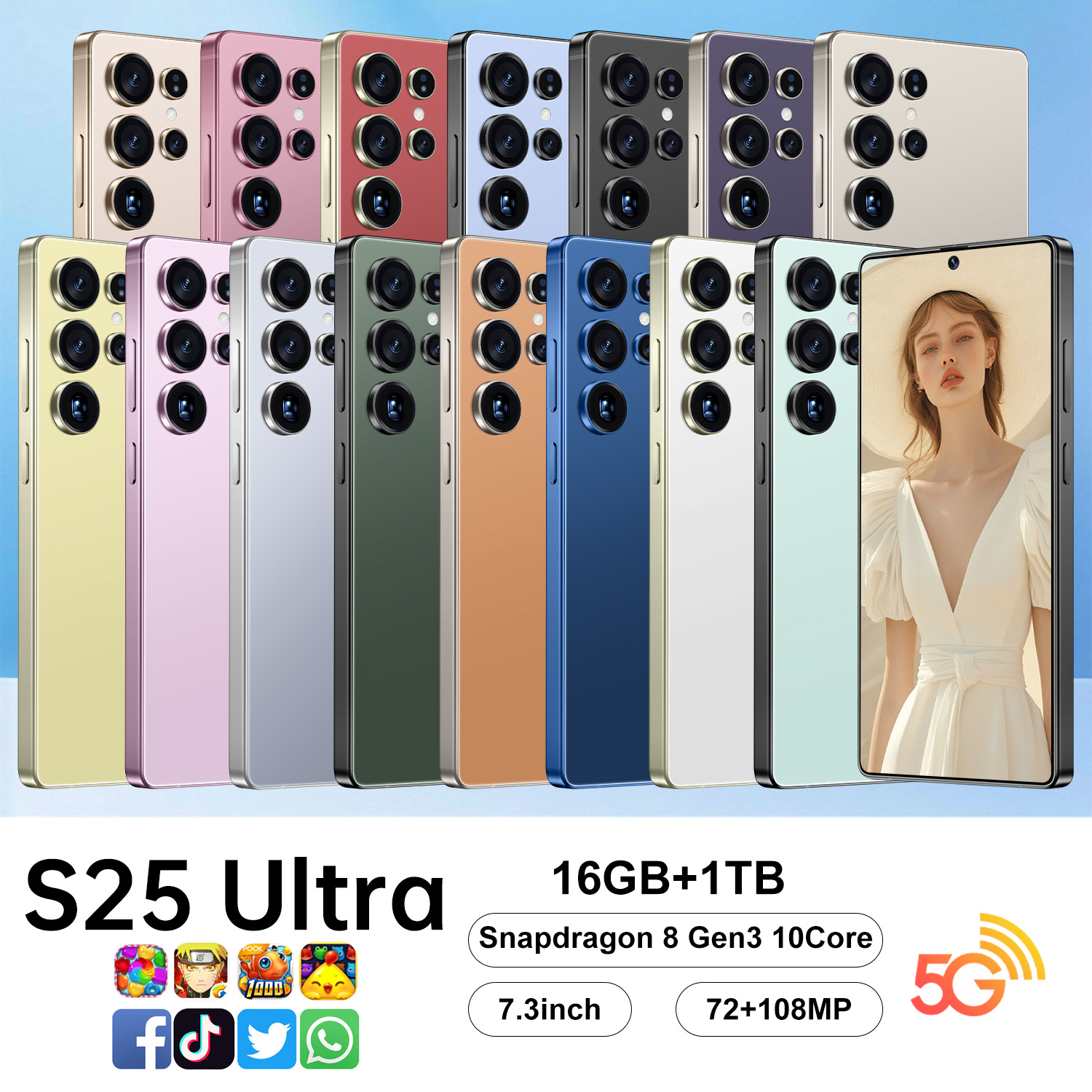 Tk Hot-Selling Cross-Border Mobile Phone S25Ultra 16+1Tb Android 12 Smart Foreign Trade Mobile Phone 7.3inch Large Screen