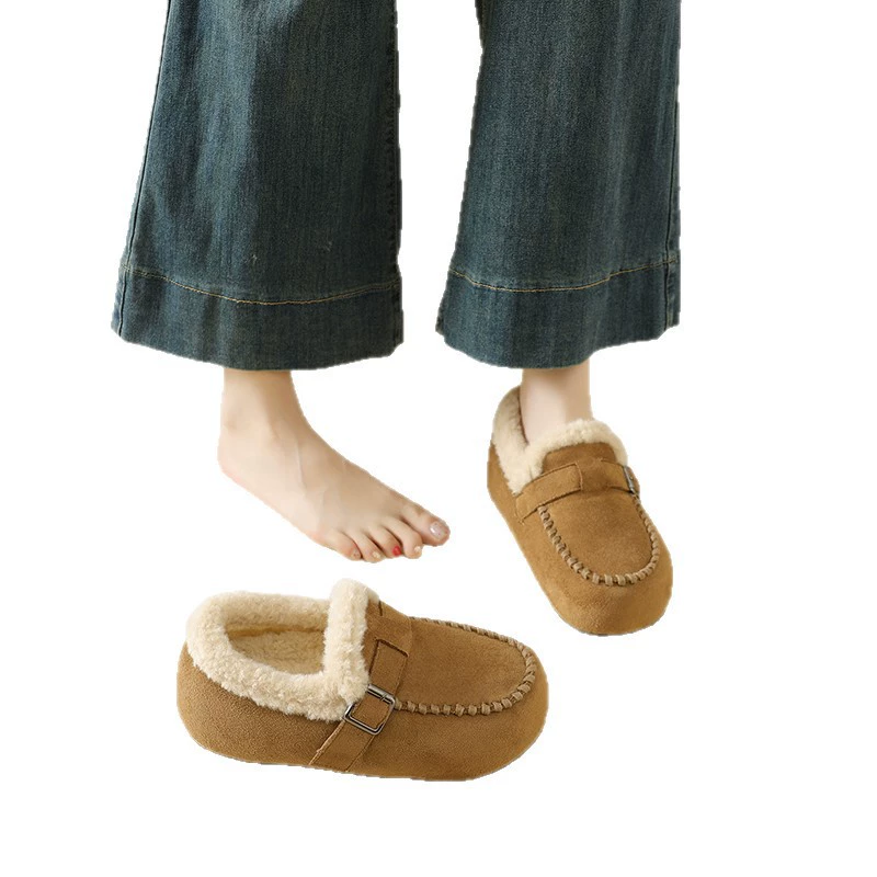 Fleece demi-season loafers, footwear, high shoes platform