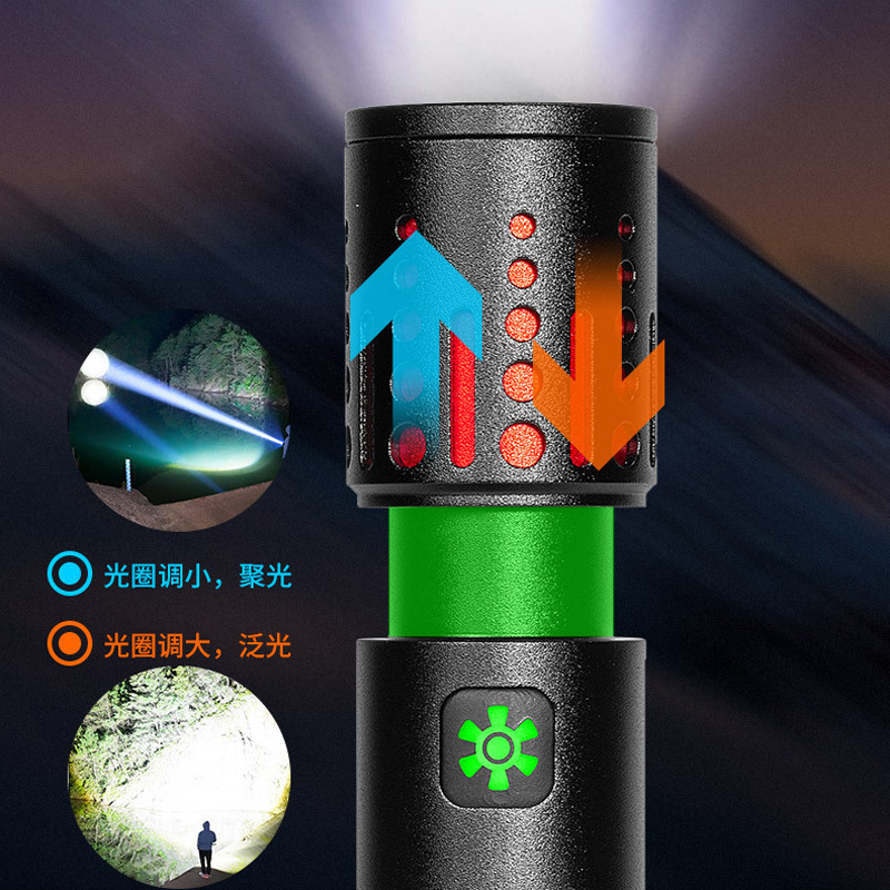 Transfronteriza nueva linterna al aire libre multifunción pluma clip luz de trabajo inteligente pantalla eléctrica iluminación impermeable enfoque retráctil