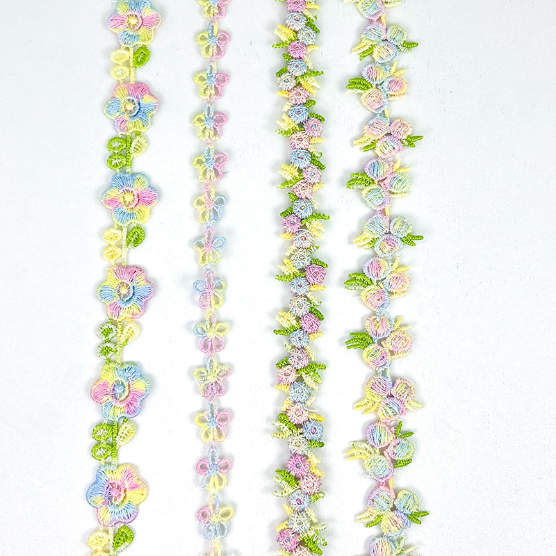 厂家直发七彩条码水溶蕾丝花边 精美刺绣手工饰品家纺辅料裙摆袖