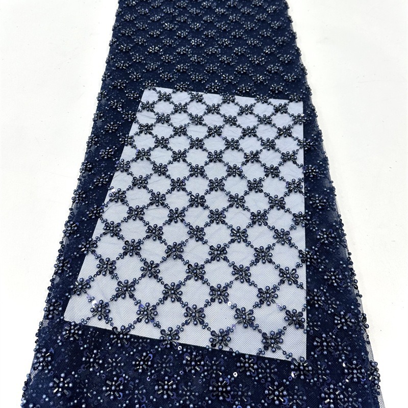 Moda espectáculo de escenario vestido de cena tela bolsas tela cuentas cuadrícula arroz bordado tela de sequilla