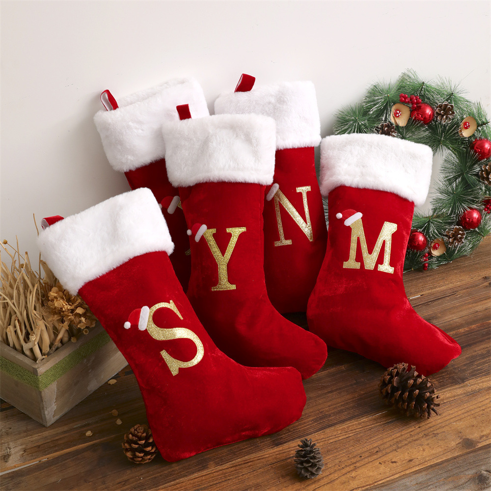 Nuevo calcetín de Navidad de letras nuevas ventas calcetines de Navidad decoración del árbol de Navidad colgante calcetines de letras de Navidad decoración bolsas de regalo de Navidad