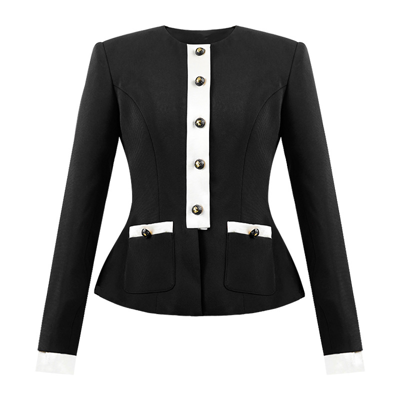 Áo blazer nữ phối màu đen trắng thiết kế sành điệu công sở — màu đen