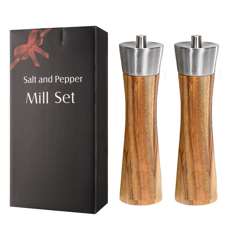 Molinillo de acero inoxidable Acacia madera pimienta molino Pimienta Sal mar molinillo multiusos condimentos botella cocina herramienta de molienda