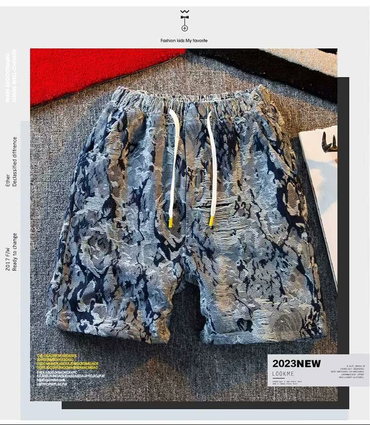 Summer Thin Large Size Denim For Men, Distressed Slim Straight Youth Five-Point Mid-Length Casual Shorts_voghion.com