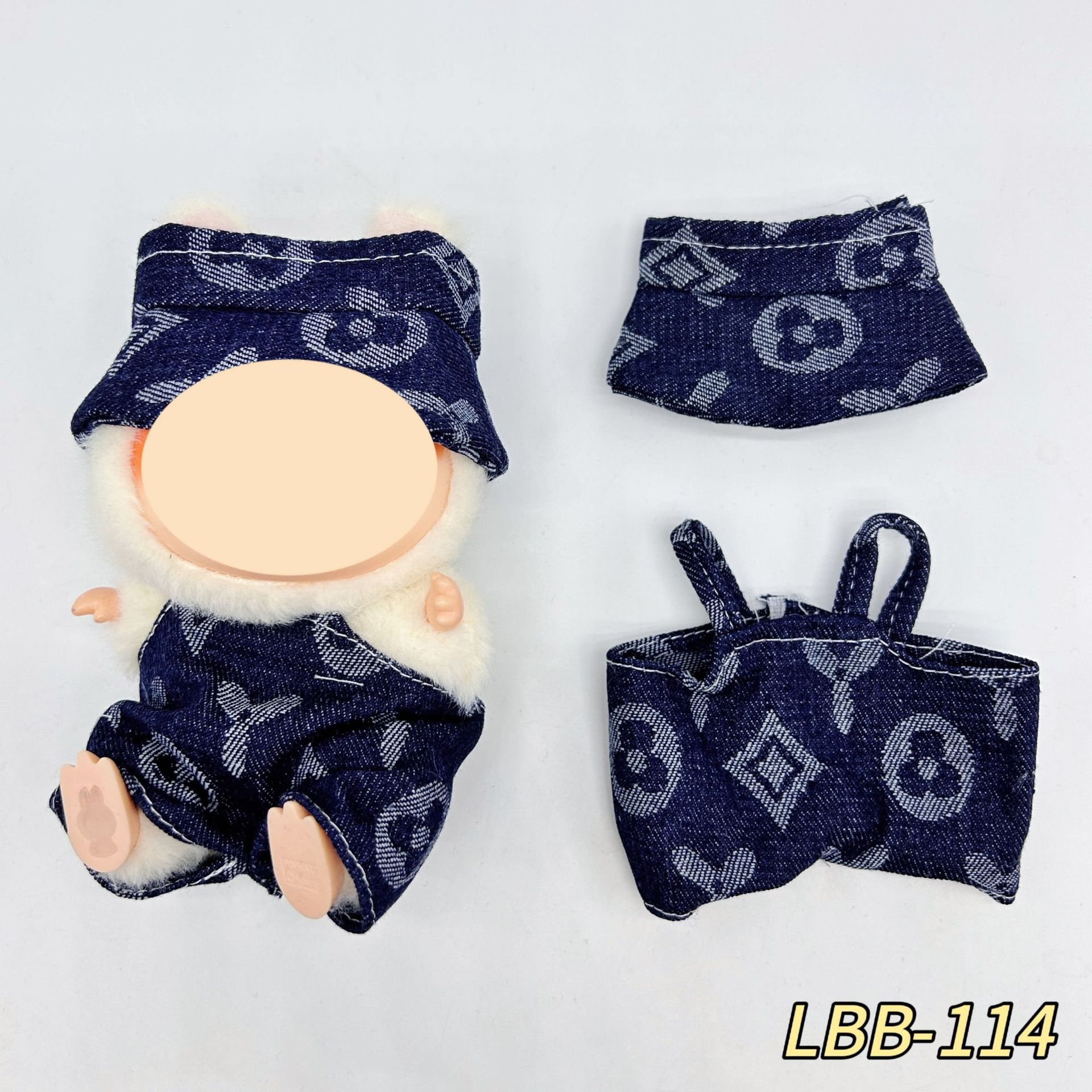 Una, dos y tres generaciones de ropa Labubu colgantes de ropa Labubu se sienta ropa de bebé, pantalones de mochila, set de tendencia explosiva sombrero de pescador