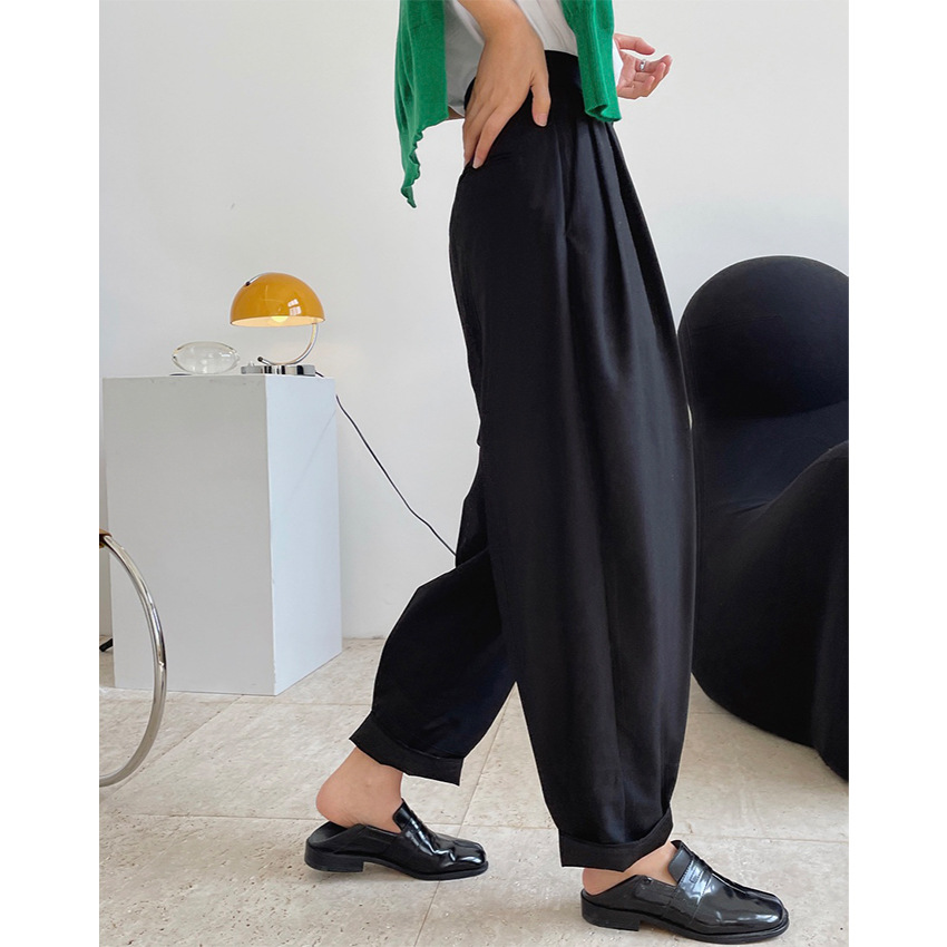 Spring and summer new pattern Europe and America Simplicity Fashionable design Paige radish Western-style trousers Easy Show thin Broad leg Curling trousers