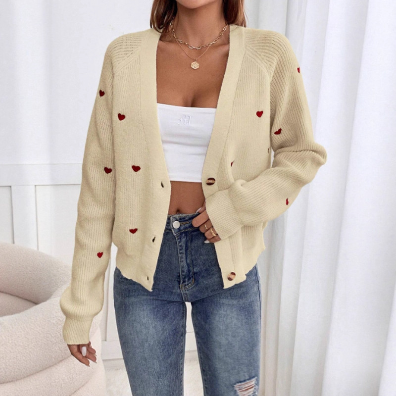 Comercio exterior transfronterizo amazon amor bordado camisa de punto chaqueta europea y americana otoño invierno botón único suéter de cuello en V cardigan mujeres image 5