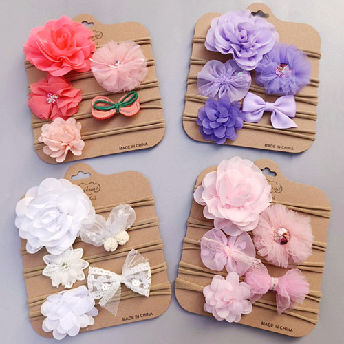 New baby hairband Korean style chiffon flower children's hair accessories headband seamless hair band princess jewelry 5-piece set