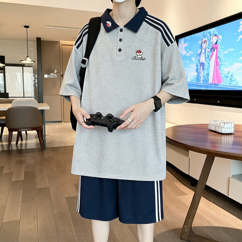 Youth Short-Sleeved T-Shirt Boys Summer High School Junior High School Students Ice Silk Polo Shirt Big Children's Casual Sports Suit Youth Short-Sleeved T-Shirt Boys Summer High School Junior High School Students Ice Silk Polo Shirt Big Children's Casual Sports Suit