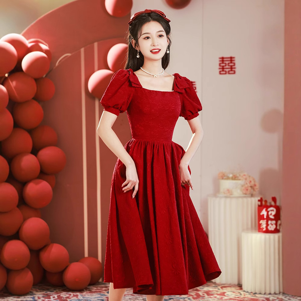 Toast Dress for the Bride, Small High-End French Engagement Dress, Feminine Elegant, Can Be Worn at Ordinary Times, Winter Red Dress