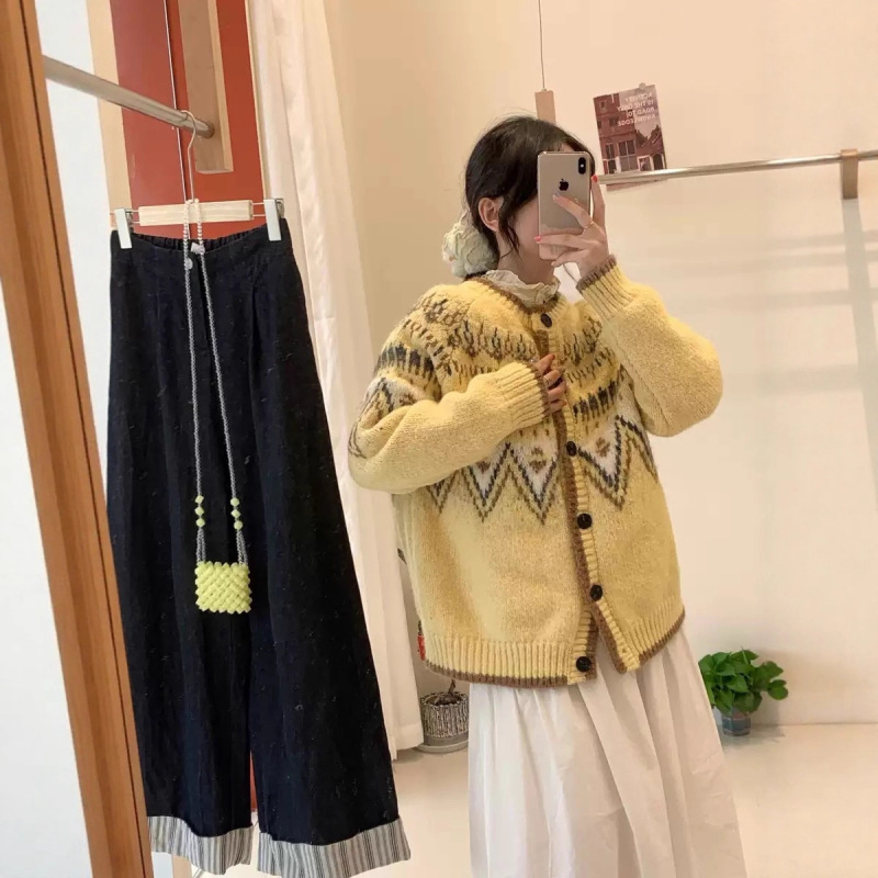 2025新款针织开衫甜美减龄秋冬超厚重磅费尔岛圆领毛衣外套女|undefined