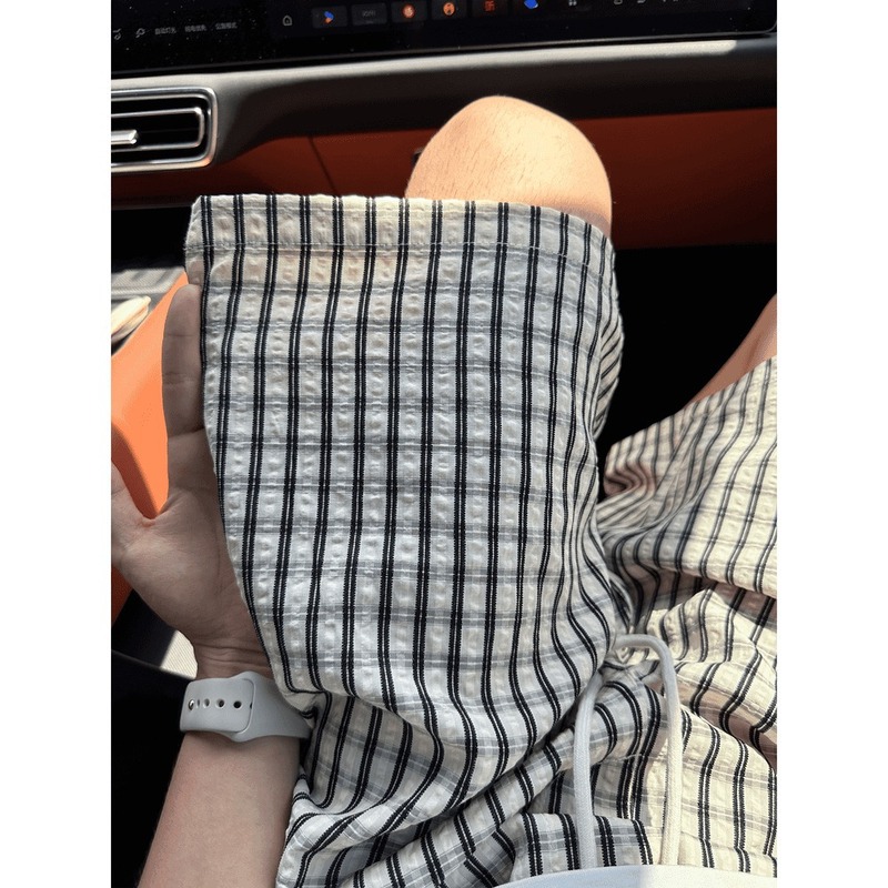 夏の新作チェック柄ショートパンツ メンズ 薄手 パッチワーク ストレートパンツ カジュアル 半袖 ワイドレッグ 五分丈パンツ ワークウェア|undefined