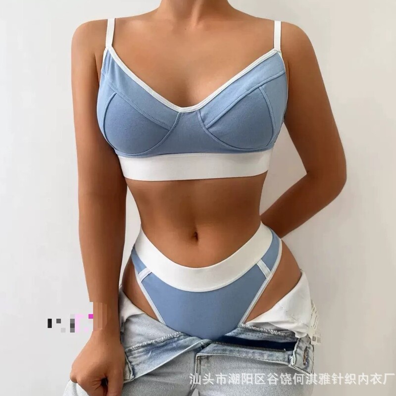 Plus-size sexy cross-border color-blocking lingerie set for women, fashionable European and American style, non-padded bra and briefs, plus size Plus-size sexy cross-border color-blocking lingerie set for women, fashionable European and American style, non-padded bra and briefs, plus size