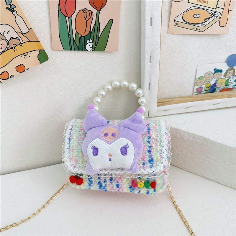 Bagos de mano de perlas para niños 2024 Año Nuevo muñecas de lana accesorios bolsos de hombro lindas chicas bolsos de mano