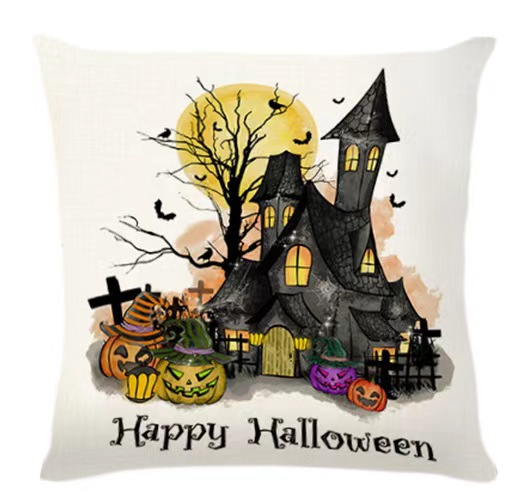 Transfronterizo Amazon Halloween impresión lino almohada cubierta bruja calabaza decoración doméstica almohada cubierta