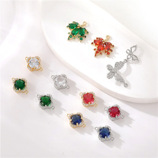 Korean version of copper plated gold diy jewelry accessories micro inlay colorful zircon double hanging connector factory direct wholesale