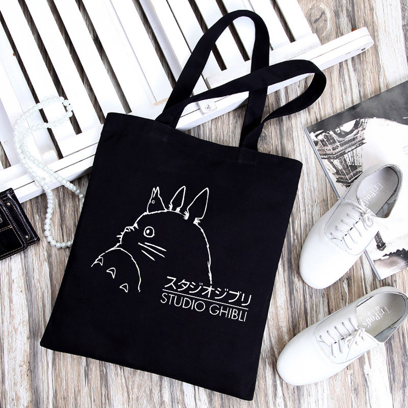 Totoro de dibujos animados impreso bolsa de lona bolso de hombro estudiante casual bolsa plegable bolsa de compras portátil Comercio exterior transfronterizo