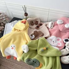 开学儿童加绒加厚外套保暖洋气秋冬男童毛绒卡通女童连帽小童童装