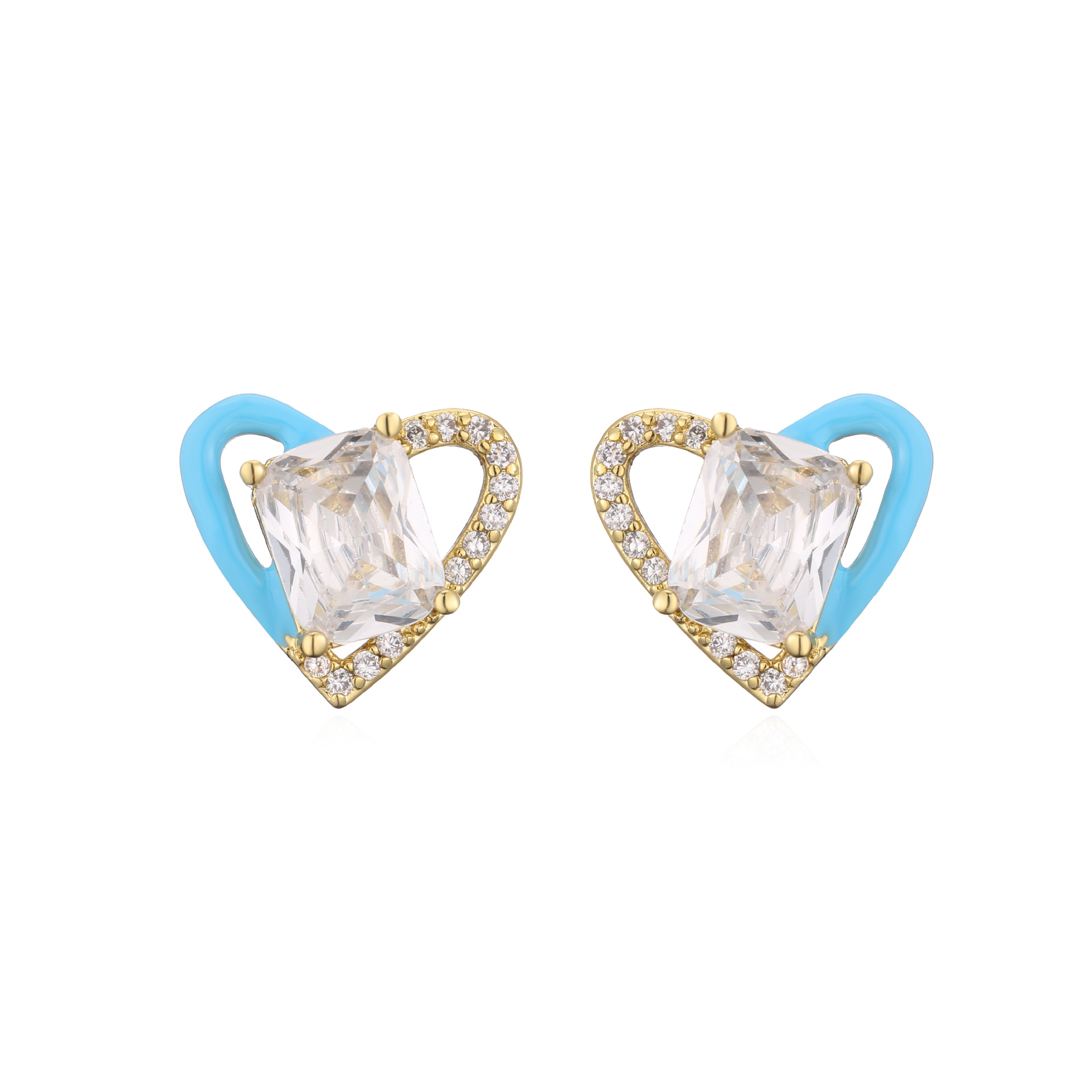 Fashion Heart Shape Copper Earrings Ear Studs Stoving Varnish Artificial Gemstones Copper Earrings