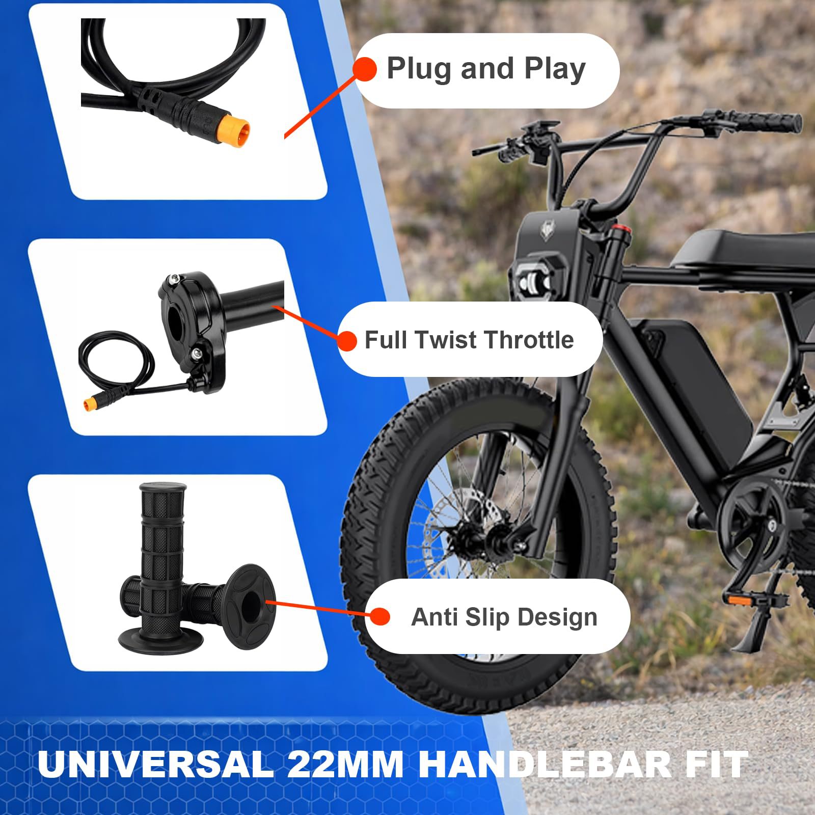 Electric Bicycle Full Rotation Throttle Suitable for Macfox, 3-Pin Surron Style Throttle Grip Kit