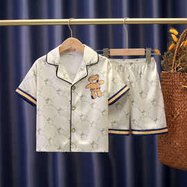 儿童夏季短袖睡衣男童中大童小孩冰丝卡通薄款空调服家居服套装夏