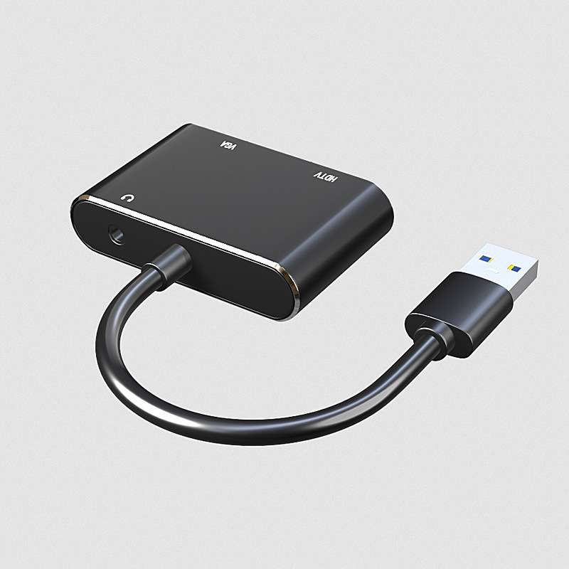 Usb3.0変換hdmi + vga hdビデオ変換器usb一分二変換二口同出力オーディオ付き|undefined