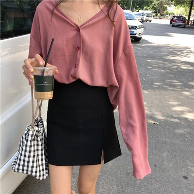 Summer sun protection polo shirt, Hong Kong style polo shirt, Korean chic style, loose-fitting long-sleeved shirt, popular online shirt for women.
