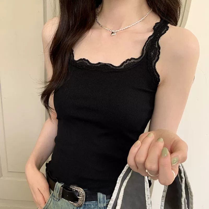 Внешняя торговля Трансграничные 2025 новые кружевные девушки чувствуют сращивание подтяжки короткие жилеты без рукавов тонкая рубашка