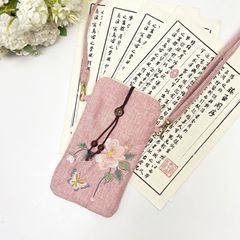 クロスボディ調節可能な漢服バッグ、古代スタイルのリネンの小さなショルダーバッグ、新鮮で芸術的な古代スタイルのバッグ、女性用のシングルショルダー禅バッグ、携帯電話バッグ