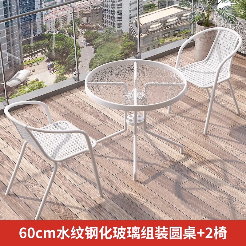 60cm water pattern tempered glass assembled round table +2 Chairs