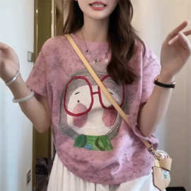 ins韩系字母印花宽松短袖t恤女夏日多巴胺扎染显瘦减龄百搭上衣潮