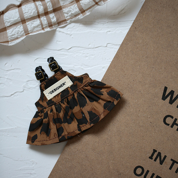 옷을 입은 라부부 인형 Y066 레오파드 프린트 스트랩 드레스 키체인 인형 옷갈아입히기 인형 액세서리