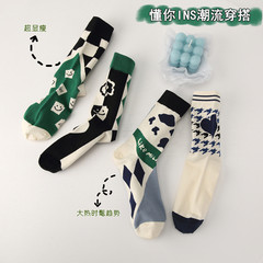Design socks for women, cow ins trend mid-calf socks, green houndstooth checkerboard sports men's cotton socks