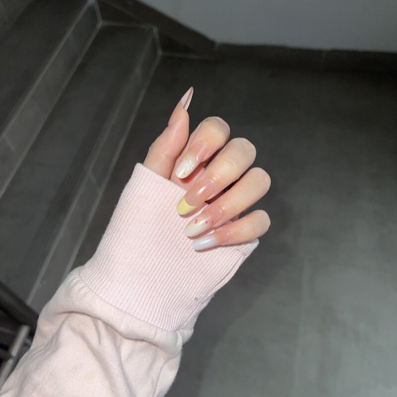 Handmade Manicure Wearable Nails Ins Versatile High-End Whitening Gentle Oil Painting Elegant Monet Sweet French Small Florals