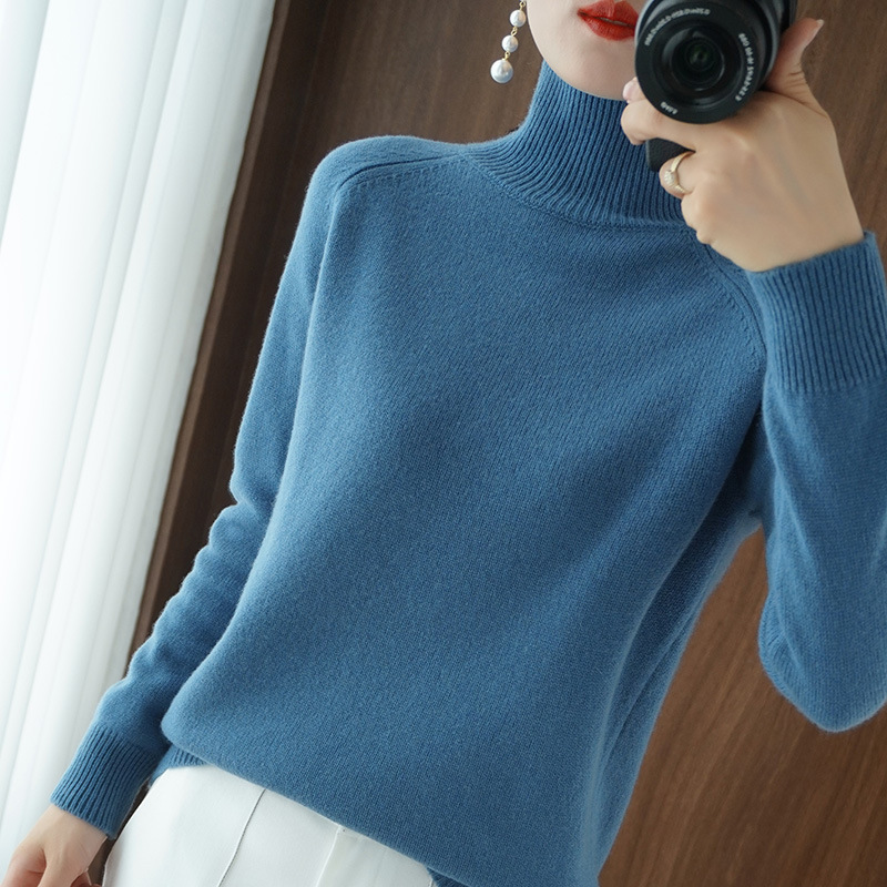 New Autumn and Winter Stand-Up Collar Pullover Knitwear for Women, Loose and Thickeneded Korean Style Pure Color Turtleneck Knitted Bottoming Knitwear for Women