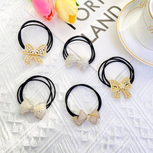 厂家批发头饰珍珠蝴蝶结头绳镶水钻发绳高弹力皮筋简约发饰发圈女