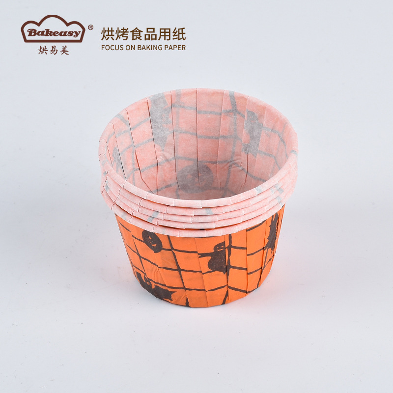 销售万圣节防油卷边纸托 耐高温可烤免模具纸托 烘焙蛋糕卷边纸杯