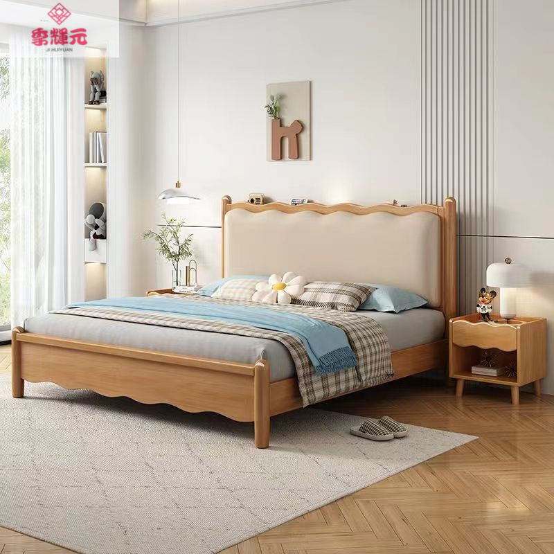 Medieval Style Solid Wood Bed 1.8 Double Bed 1.5 High Box Single Bed Modern Simple Scandinavian Walnut Color Soft Wedding Bed